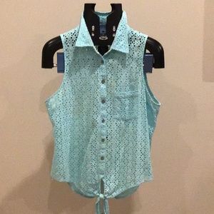 Guess eyelet light blue top  Size L